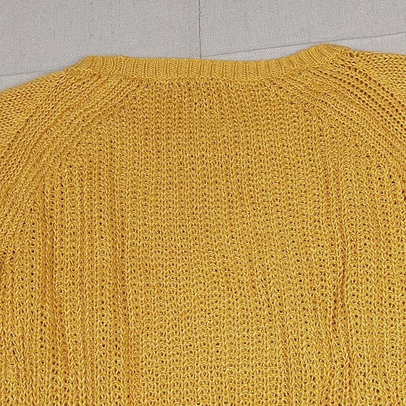 J. Crew Sweater Size Medium Yellow Linen Crew Neck Short Sleeve Tasseled - Picture 10 of 16